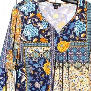 Links Boho Patchwork Floral Blouse Top Size L